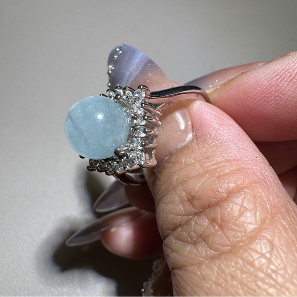 💧 Star Aquamarine Ring 💙 Gentle Blue Shine with Halo Crystal Band - Picture 10 of 12